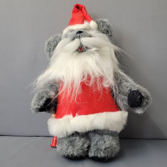 Vintage 80's Christmas Santa Bear Plush Gray 11" Holidays Toy Sack Collectibles - Picture 4 of 15